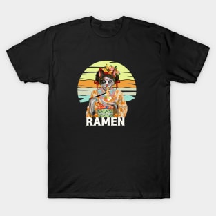 Geisha Cat Ramen Noodles T-Shirt